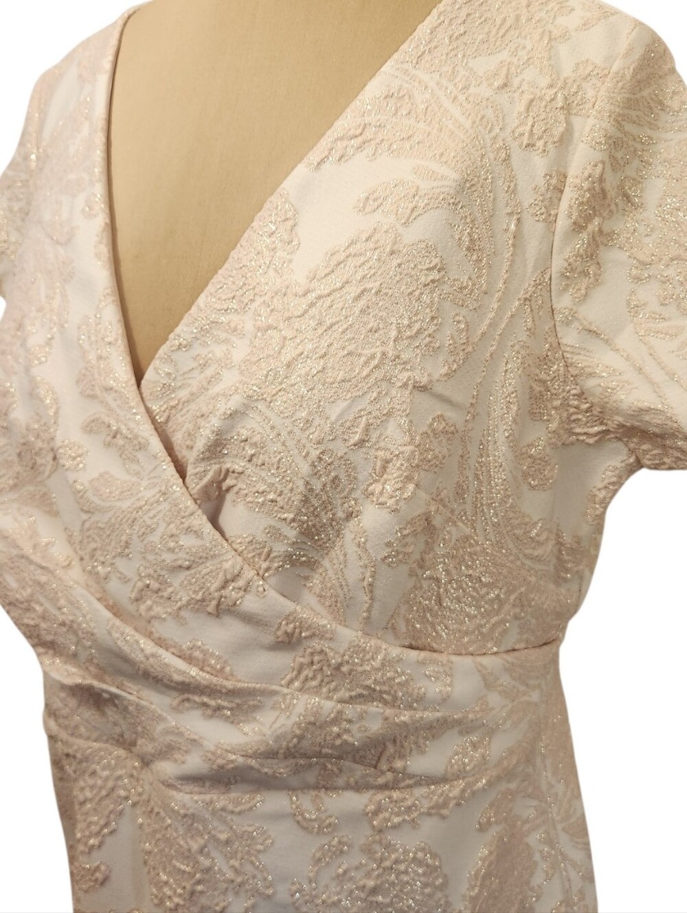 ADRIANNA PAPELL Pale Pink & Gold Jacquard Sheath Dress - Size 14W - Picture 8 of 16